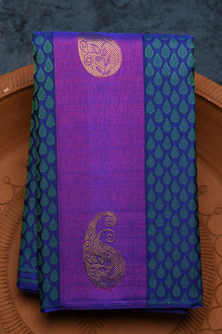 Paisley Zari Butta Jacquard Navy Blue And Purple Kanchipuram Silk Saree