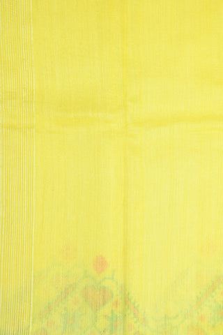 Patola Design Triangle Border In Plain Lemon Yellow Linen Tussar Silk Saree