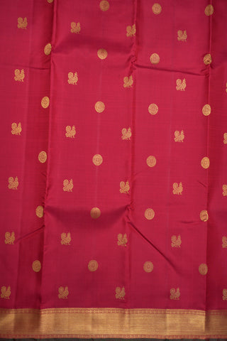 Peacock And Chakram Motifs Ruby Red Kanchipuram Silk Saree