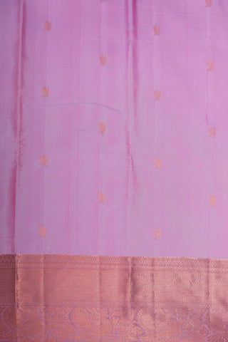 Peacock Copper Zari Border With Buttas Lavender Kanchipuram Silk Saree