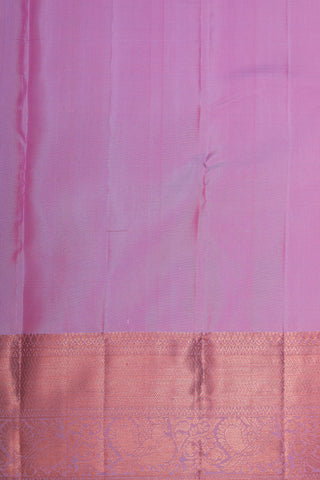 Peacock Copper Zari Border With Buttas Lavender Kanchipuram Silk Saree