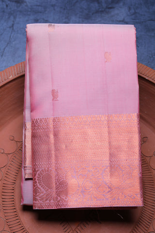 Peacock Copper Zari Border With Buttas Lavender Kanchipuram Silk Saree