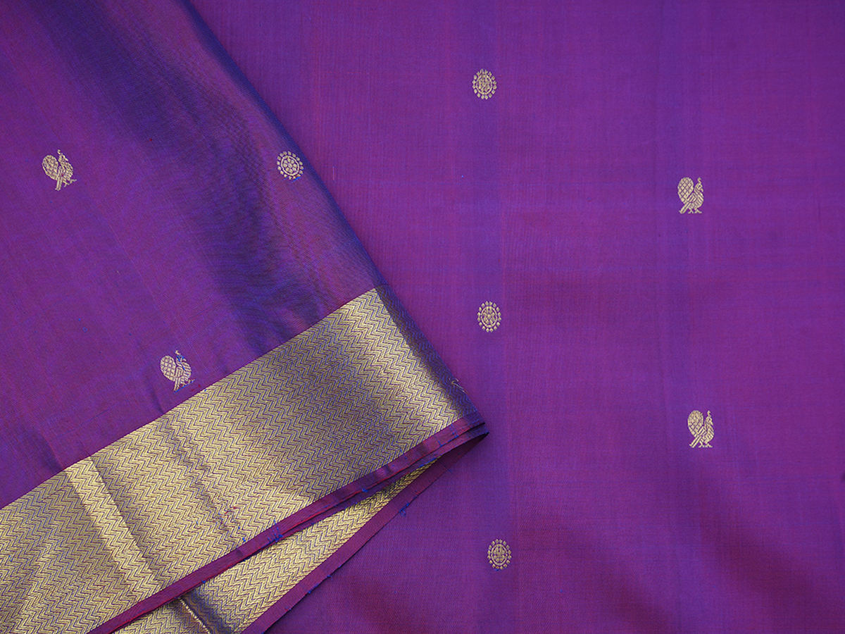 Peacock And Floral Buttis Purple Kanchipuram Blouse Material