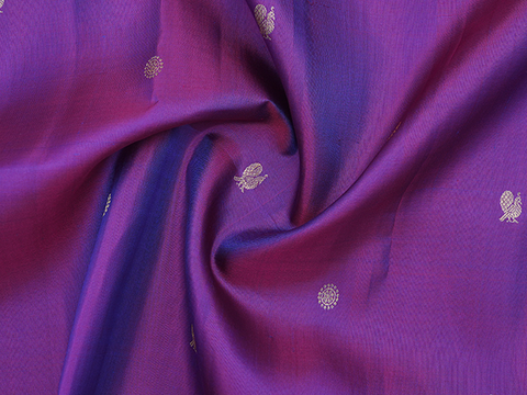 Peacock And Floral Buttis Purple Kanchipuram Blouse Material