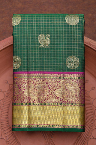 Peacock Floral Motifs Emerald Green Kanchipuram Silk Saree