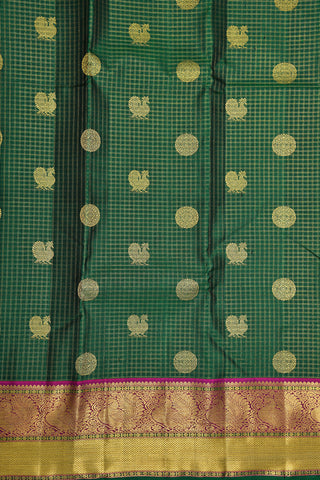 Peacock Floral Motifs Emerald Green Kanchipuram Silk Saree