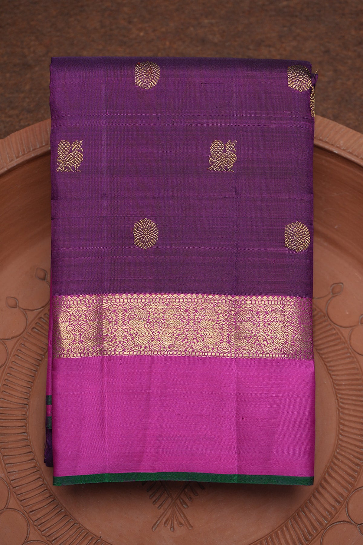 Peacock Floral Motifs Grape Purple Kanchipuram Silk Saree