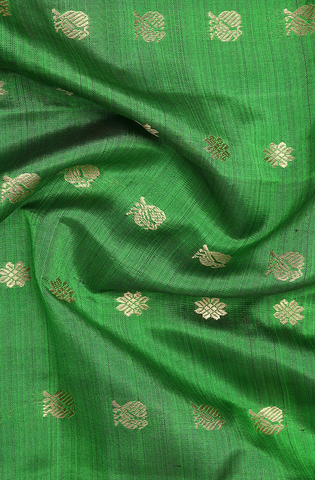 Peacock Floral Zari Buttis Green Kanchipuram Silk Dupatta