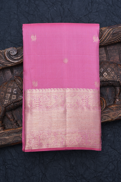 Kanjivaram Bright Pink Silk Saree with Orange – Muhurth