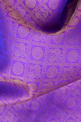 Peacock Floral Zari Design Purple Kanchipuram Silk Saree