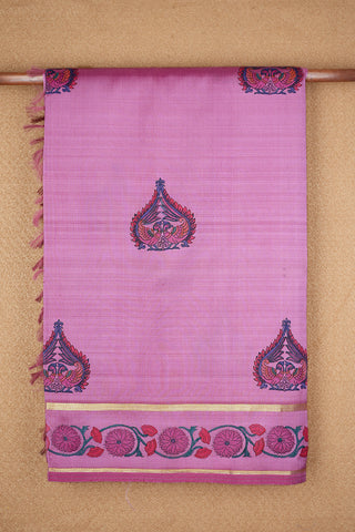 Peacock Printed Design Mulberry Purple Kanchipuram Silk Saree