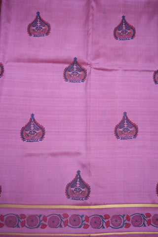 Peacock Printed Design Mulberry Purple Kanchipuram Silk Saree