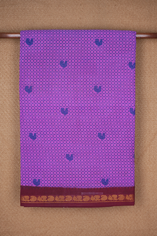 Peacock Motifs Purple Nine Yards Sungudi Cotton Saree