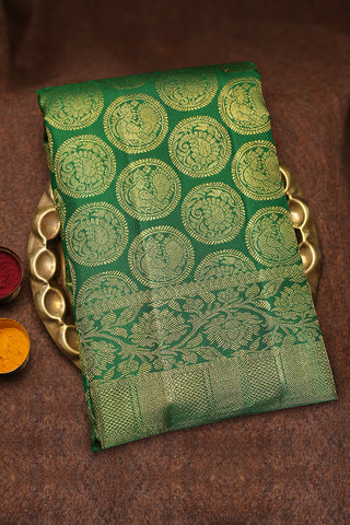 Peacock Paisley Motifs Emerald Green Kanchipuram Silk Saree