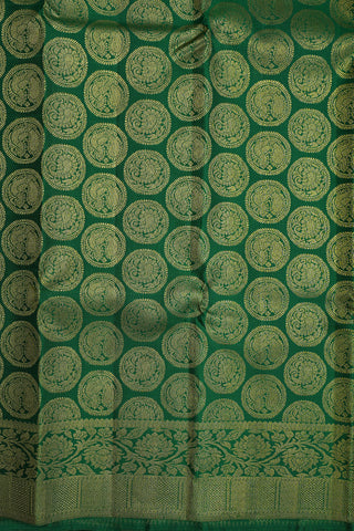 Peacock Paisley Motifs Emerald Green Kanchipuram Silk Saree