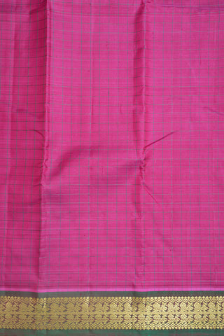 Peacock Zari Border With Threadwork Checks Magenta Kanchipuram Silk Saree