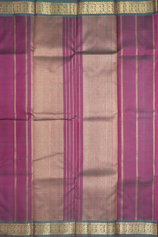 Peacock Zari Border With Threadwork Checks Magenta Kanchipuram Silk Saree