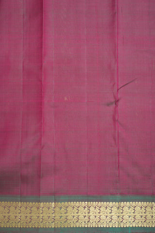 Peacock Zari Border With Threadwork Checks Magenta Kanchipuram Silk Saree