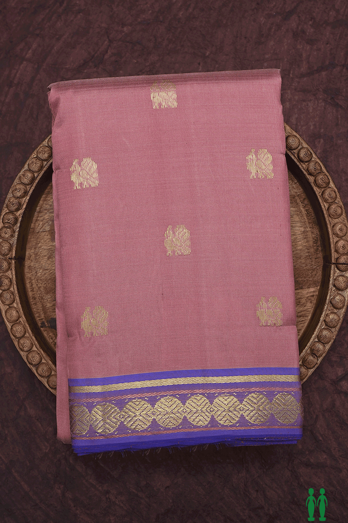 Peacock Zari Motifs Rose Beige Kanchipuram Silk Saree