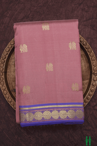 Peacock Zari Motifs Rose Beige Kanchipuram Silk Saree