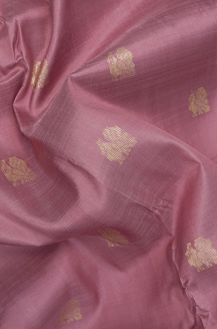 Peacock Zari Motifs Rose Beige Kanchipuram Silk Saree