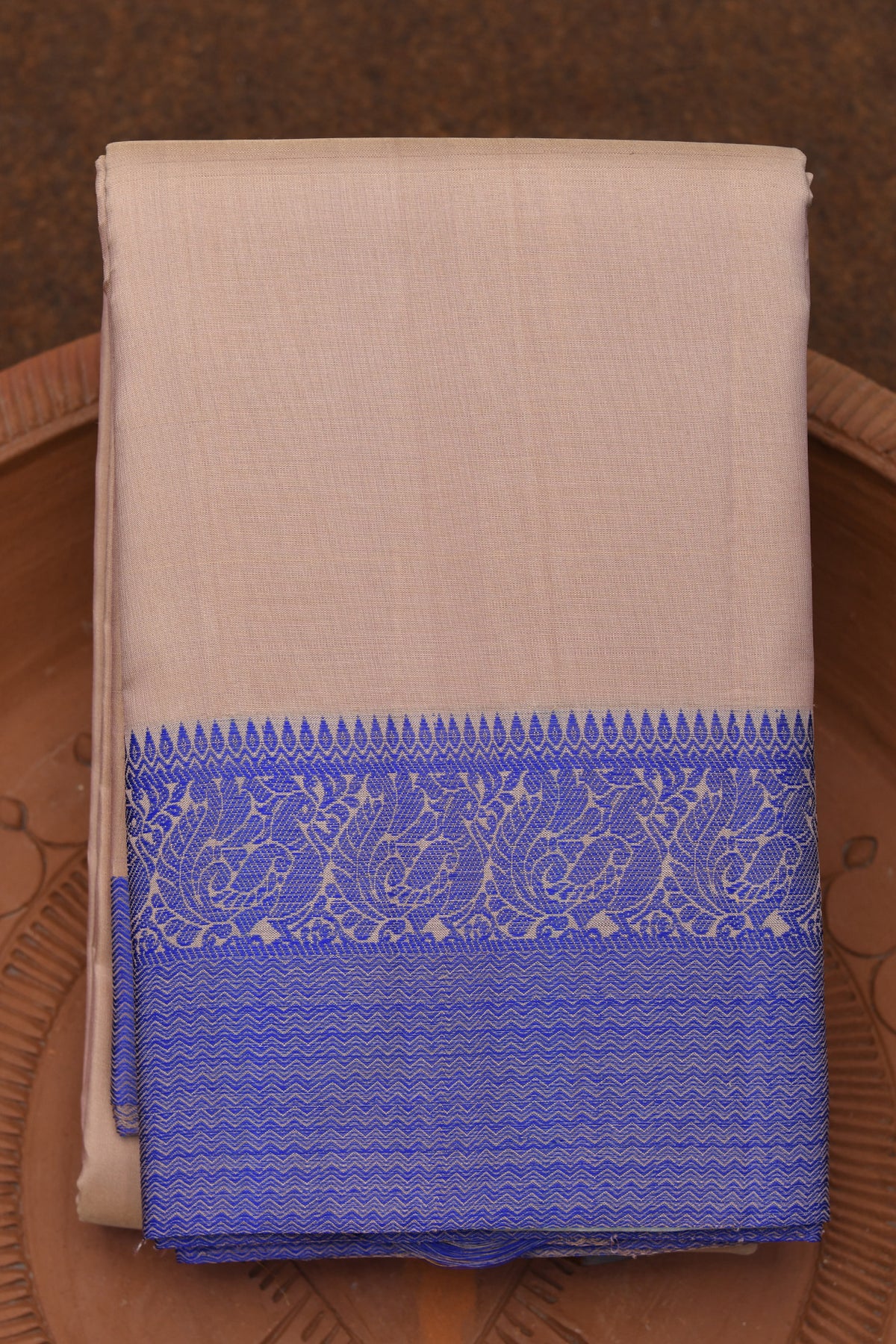 Plain Beige With Thread Work Border Kanchipuram Silk Saree