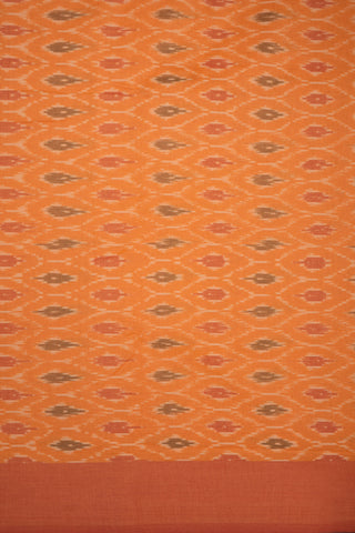 Plain Border Ikat Design Orange Pochampally Cotton Saree