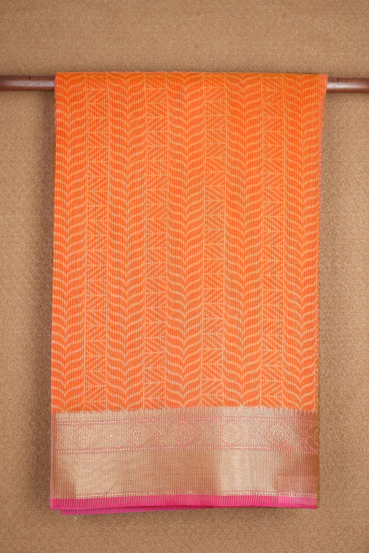 Printed Self Design Orange Kota Cotton Saree