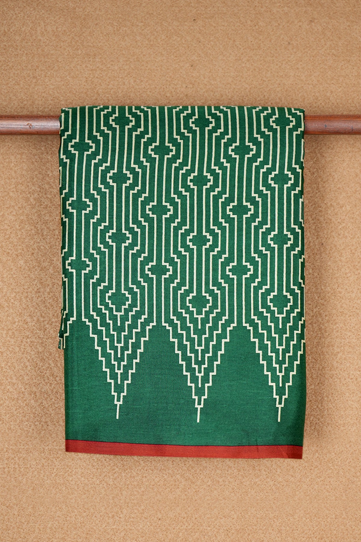 Allover Geometric Pattern Forest Green Printed Silk Saree