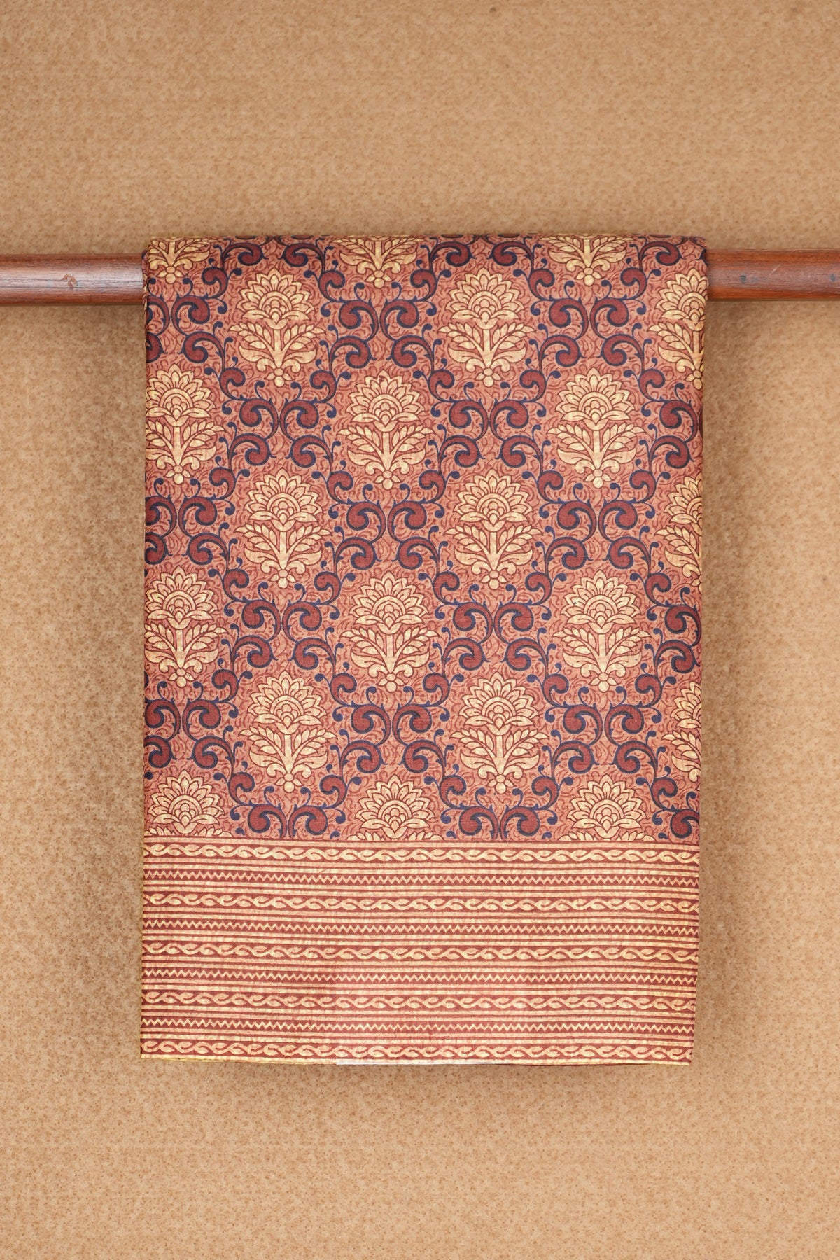 Floral Trellis Design Tone On Tone Rose Brown Printed Silk Saree