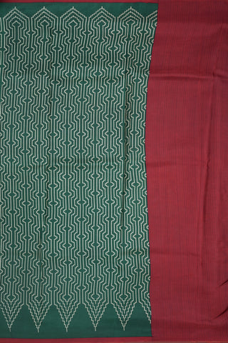 Allover Geometric Pattern Forest Green Printed Silk Saree