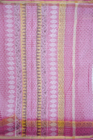 Printed Triangle Design White And Pink Kota Cotton Saree