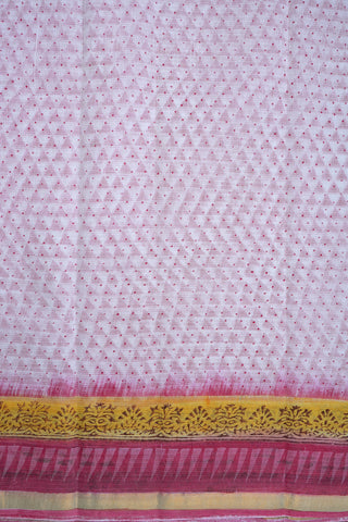 Printed Triangle Design White And Pink Kota Cotton Saree