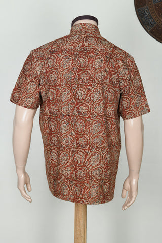 Regular Collar Kalamkari Printed Maroon Cotton Shirt