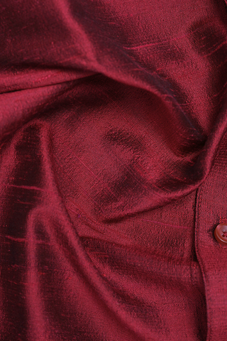 Regular Collar Plain Cherry Red Raw Silk Shirt