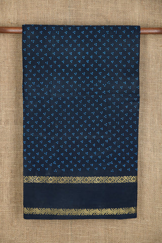 Rettai Pettu Zari Border With Bandhani Design Printed Navy Blue Sungudi Cotton Saree