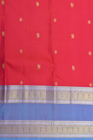 Rettai Pettu Zari Border With Mayil Chakram Buttas Rani Pink Kanchipuram Silk Saree