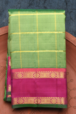 Rettai Pettu Zari Border With Olive Green Kanchipuram Silk Saree