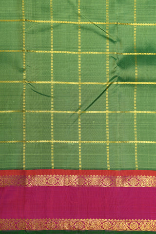 Rettai Pettu Zari Border With Olive Green Kanchipuram Silk Saree