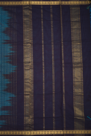 Rudraksh Border Plain Teal Blue Nine Yards Silk Cotton Saree