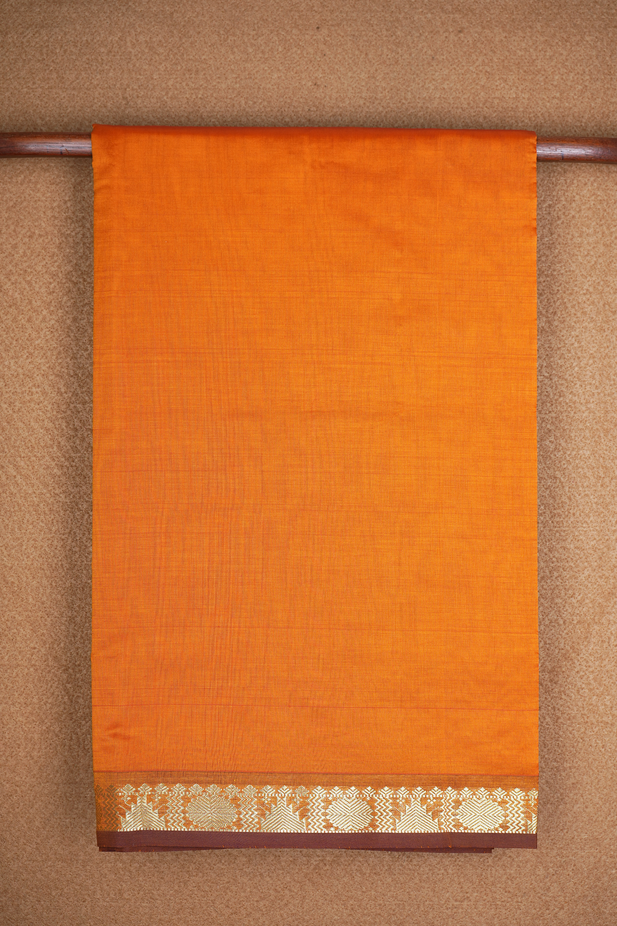 Rudraksh Temple Zari Border Ochre Orange Poly Cotton Saree