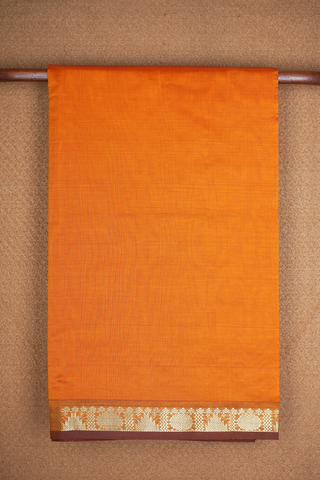 Rudraksh Temple Zari Border Ochre Orange Poly Cotton Saree