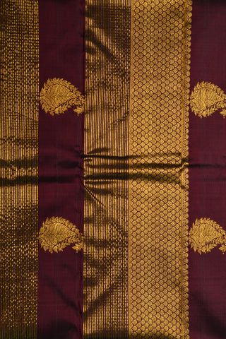 Zari Border With Checks Chocolate Brown Kanchipuram Silk Saree