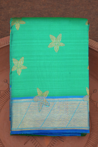 Star Shape Zari Motifs Jade Green Kanchipuram Silk Saree