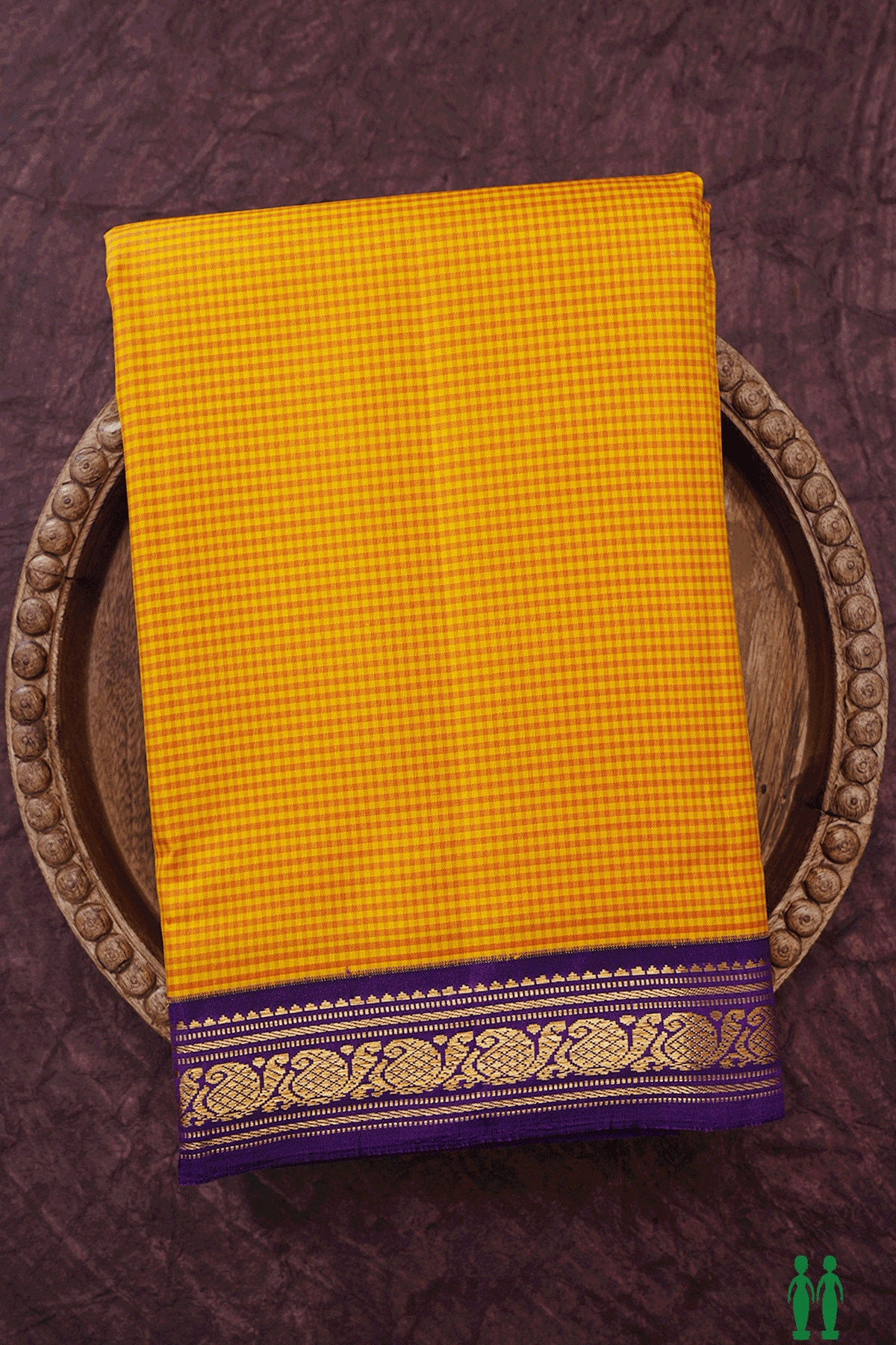 Self Checked Design Mustard Yellow Kanchipuram Silk Saree