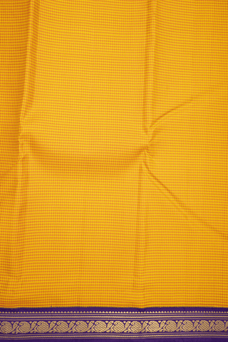 Self Checked Design Mustard Yellow Kanchipuram Silk Saree