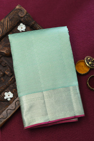 Silver Zari Border In Jacquard Pastel Green Kanchipuram Silk Saree