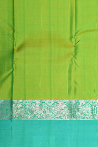 Silver Zari Border In Plain Pear Green Kanchipuram Silk Saree