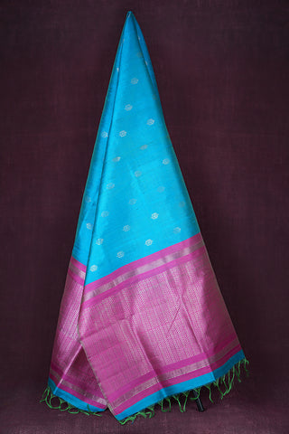 Silver Zari Floral Motifs Sky Blue And Pink Raw Silk Dupatta