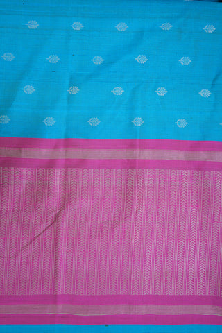 Silver Zari Floral Motifs Sky Blue And Pink Raw Silk Dupatta